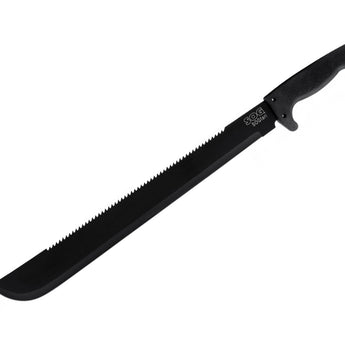 SOG SOGFari 18-inch Machete - Saw / Straight Edge - Black Powder Coated Finish - Black Handle - Nylon Sheath - Clam Pack (MC02-N)