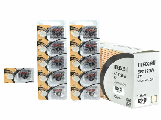Maxell SR1120W 391 55mAh 1.55V Silver Oxide Button Cell Battery - Hologram Packaging - 1 Piece Tear Strip, Sold Individually