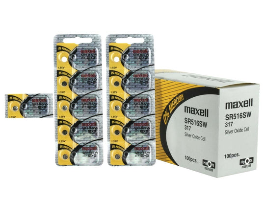 Maxell SR516SW 317 12.5mAh 1.55V Silver Oxide Button Cell Battery - Hologram Packaging - 1 Piece Tear Strip, Sold Individually