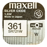 Maxell 361 SR721W Coin Cell Battery - Hologram Packaging - 1 Piece Tear Strip, Sold Individually