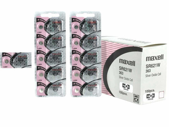Maxell SR621W 363 23mAh 1.55V Silver Oxide Button Cell Battery - Hologram Packaging - 1 Piece Tear Strip, Sold Individually