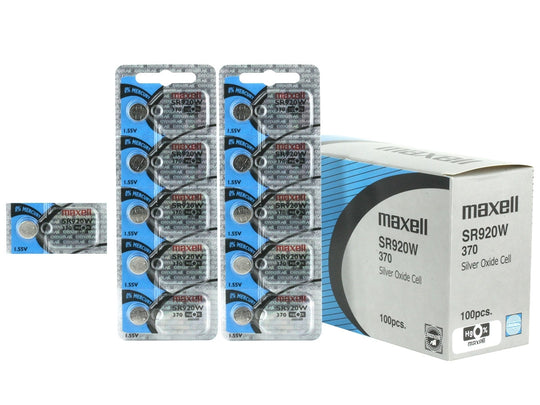 Maxell SR920W 370 39mAh 1.55V Silver Oxide Button Cell Battery - Hologram Packaging - 1 Piece Tear Strip, Sold Individually