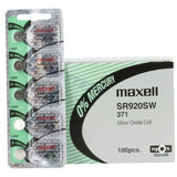 Maxell SR920SW 371 45mAh 1.55V Silver Oxide Button Cell Battery - Hologram Packaging - 1 Piece Tear Strip, Sold Individually