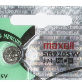 Maxell SR920SW 371 45mAh 1.55V Silver Oxide Button Cell Battery - Hologram Packaging - 1 Piece Tear Strip, Sold Individually