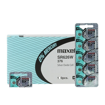 Maxell SR626W 376 28mAh 1.55V Silver Oxide Button Cell Battery - Hologram Packaging - 1 Piece Tear Strip, Sold Individually