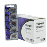 Maxell SR626SW 377 27mAh 1.55V Silver Oxide Button Cell Battery - Hologram Packaging - 1 Piece Tear Strip, Sold Individually