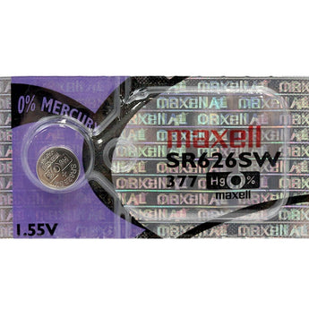 Maxell SR626SW 377 27mAh 1.55V Silver Oxide Button Cell Battery - Hologram Packaging - 1 Piece Tear Strip, Sold Individually