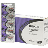 Maxell SR626SW 377 27mAh 1.55V Silver Oxide Button Cell Battery - Hologram Packaging - 1 Piece Tear Strip, Sold Individually