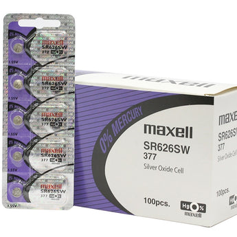Maxell SR626SW 377 27mAh 1.55V Silver Oxide Button Cell Battery - Hologram Packaging - 1 Piece Tear Strip, Sold Individually