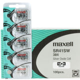 Maxell SR41SW 384 45mAh 1.55V Silver Oxide Button Cell Battery - Hologram Packaging - 1 Piece Tear Strip, Sold Individually