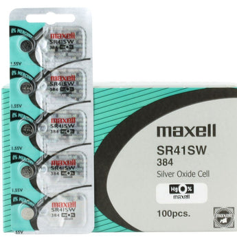 Maxell SR41SW 384 45mAh 1.55V Silver Oxide Button Cell Battery - Hologram Packaging - 1 Piece Tear Strip, Sold Individually