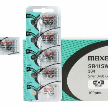 Maxell SR41SW 384 45mAh 1.55V Silver Oxide Button Cell Battery - Hologram Packaging - 1 Piece Tear Strip, Sold Individually