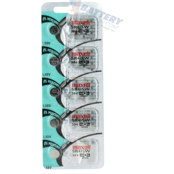 Maxell SR41SW 384 45mAh 1.55V Silver Oxide Button Cell Battery - Hologram Packaging - 1 Piece Tear Strip, Sold Individually