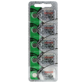 Maxell SR41W 392 39mAh 1.55V Silver Oxide Button Cell Battery - Hologram Packaging - 1 Piece Tear Strip, Sold Individually