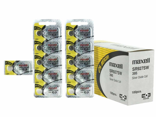 Maxell SR927SW 395 57mAh 1.55V Silver Oxide Button Cell Battery - Hologram Packaging - 1 Piece Tear Strip, Sold Individually