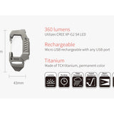 MecArmy FL10 Rechargeable EDC Carabiner Flashlight - CREE XP-G2 S4 LED - 360 Lumens - Includes Built-In 100mAh Battery Pack