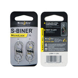 Nite Ize S-Biner MicroLock - Stainless Steel Double-Gated Carabiner with Twisting Lock - 2 Pack - Black (LSBM-01-2R3), Stainless (LSBM-11-2R3), or Spectrum (NITEIZE-LSBM-07-2R3)