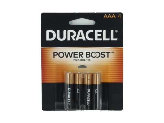 Duracell Coppertop Duralock MN2400-B4 AAA LR03 1.5V Alkaline Button Top Batteries (MN2400B4) - 4 Piece Retail Card