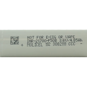 Molicel P50B INR 21700 5000mAh 3.6V High-Drain 60A Lithium Ion (Li-Ion) Unprotected Flat Top Battery