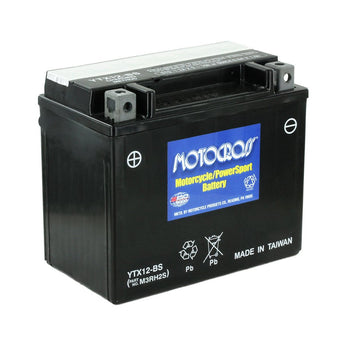 Motocross AGM High Performance YTX12-BS 180CCA 10Ah 12V Rechargeable Sealed Lead Acid (SLA) Battery - NB Terminal