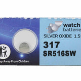 Sony/MuRata SR516SW 317 11.5mAh 1.55V Silver Oxide Watch Battery - 1 Piece Tear Strip, Sold Individually
