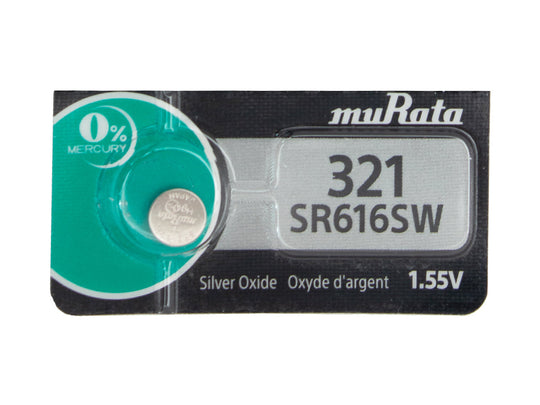 MuRata SR616SW 321 16mAh 1.55V Silver Oxide Watch Battery - 1 Piece Tear Strip, Sold Individually