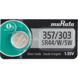 MuRata SR44W 357 303 160mAh 1.55V Silver Oxide Watch Battery - 1 Piece Tear Strip, Sold Individually