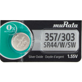 MuRata SR44W 357 303 160mAh 1.55V Silver Oxide Watch Battery - 1 Piece Tear Strip, Sold Individually