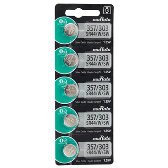 MuRata SR44W 357 303 160mAh 1.55V Silver Oxide Watch Battery - 1 Piece Tear Strip, Sold Individually