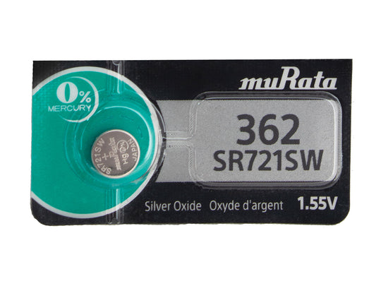 MuRata SR721SW 362 24mAh 1.55V Silver Oxide Watch Battery - 1 Piece Tear Strip