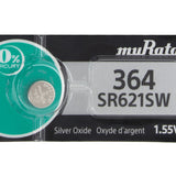 MuRata SR621SW 364 23mAh 1.55V Silver Oxide Watch Battery - 1 Piece Tear Strip, Sold Individually