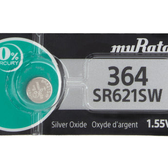 MuRata SR621SW 364 23mAh 1.55V Silver Oxide Watch Battery - 1 Piece Tear Strip, Sold Individually