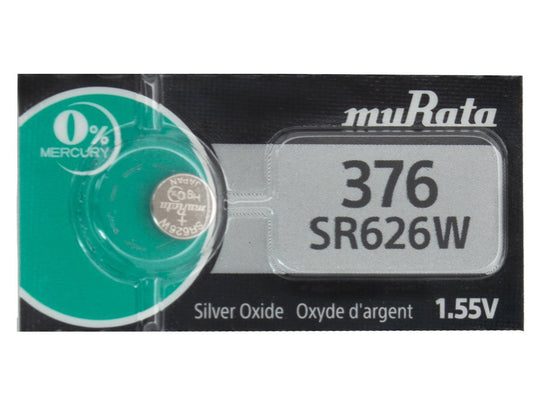 MuRata SR626W 376 28mAh 1.55V Silver Oxide Watch Battery - 1 Piece Tear Strip