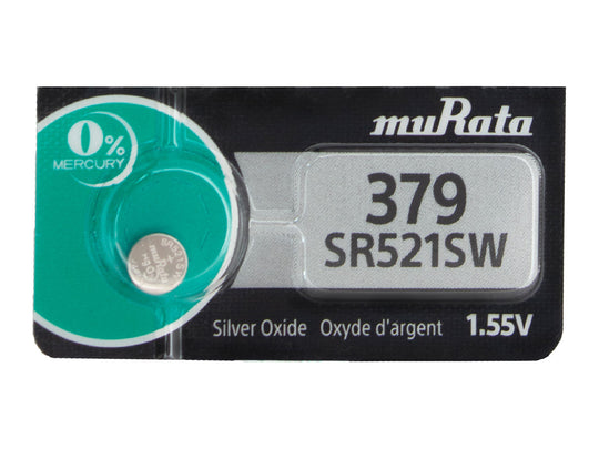 MuRata SR521SW 379 16mAh 1.55V Silver Oxide Button Cell Battery - 1 Piece Tear Strip, Sold Individually