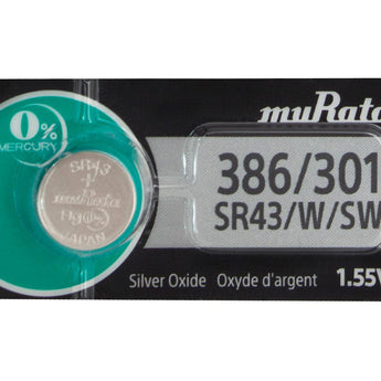 Sony/MuRata SR43W 386 120mAh 1.55V Silver Oxide Watch Battery - 1 Piece Tear Strip, Sold Individually