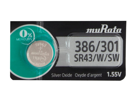Sony/MuRata SR43W 386 120mAh 1.55V Silver Oxide Watch Battery - 1 Piece Tear Strip, Sold Individually