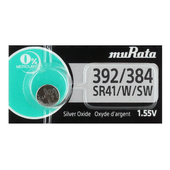 MuRata SR41W 392 1.55V Silver Oxide Button Cell Battery (LR41 AG3. SR41, SR736, SB-B1, V36A) - 1 Piece Tear Strip, Sold Individually