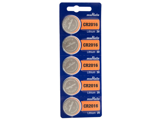 MuRata CR2016 90mAh 3V Lithium Primary (LiMNO2) Coin Cell Batteries - 5-Piece Tear Strip