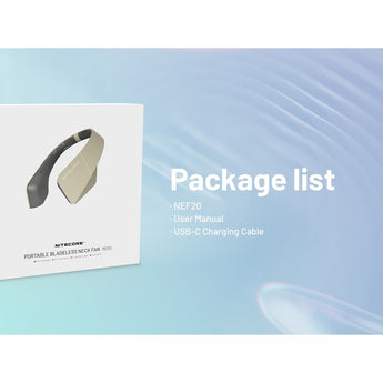 Nitecore NEF20 USB-C Rechargeable Neck Fan - Uses Built-in 4000mAh Li-ion Battery Pack