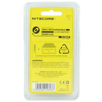 Nitecore NL1826R 18650 2600mAh 3.6V Protected Lithium Ion (Li-ion) Button Top Battery with Built In Micro-USB Charging Port