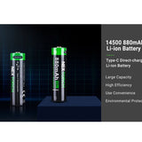 Nextorch 14500 880mAh 3.6V Lithium Ion (Li-ion) Button Top Battery with USB-C Charging Port