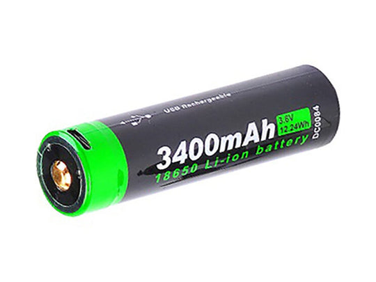 Nextorch 18650 3400mAh 3.6V Lithium Ion (Li-ion) Button Top Battery with Micro USB Charging Port