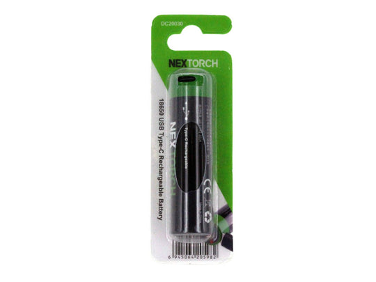 Nextorch 18650 3400mAh 3.6V Lithium Ion (Li-ion) Button Top Battery with USB-C Charging Port