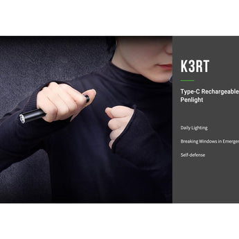 Nextorch K3RT USB-C Rechargeable LED Penlight - CREE XP-G3 - 330 Lumens - Uses Built-in 320mAh Li-ion Battery Pack