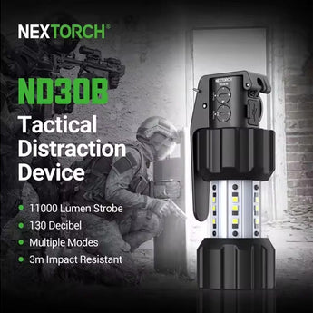 Nextorch ND30B USB-C Rechargeable Tactical Distraction Device - 11000 Lumens - 130dB - Uses Built-in Li-ion Battery Pack