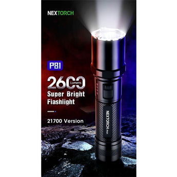 Nextorch P81 USB-C Rechargeable LED Flashlight - 2600 Lumens - LUMINUS SST-70 - Includes 1 x 21700