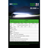 Nextorch Saint Torch 31 USB-C Rechargeable LED Searchlight - 20000 Lumens - 8 x CREE XHP50 - Uses Built-In Li-ion Battery Pack