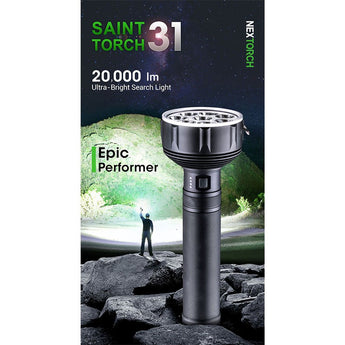 Nextorch Saint Torch 31 USB-C Rechargeable LED Searchlight - 20000 Lumens - 8 x CREE XHP50 - Uses Built-In Li-ion Battery Pack