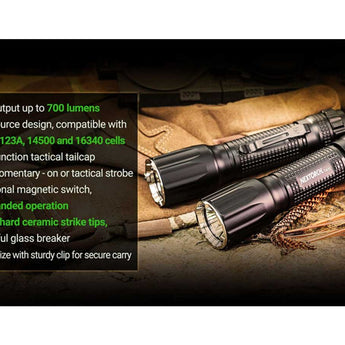 Nextorch T130-V2 LED Tactical Flashlight - 700 Lumens - Osram P9 - Uses 1 x 14500, 1 x CR123A or 1 x 16340