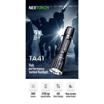 Nextorch TA41 Rechargeable LED Tactical Flashlight - 2600 Lumens - CREE XHP50.2 - Includes 1 x 21700